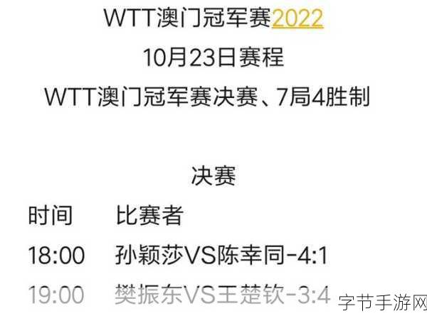 激战澳门，探索 WTT 冠军赛的热血赛程😜